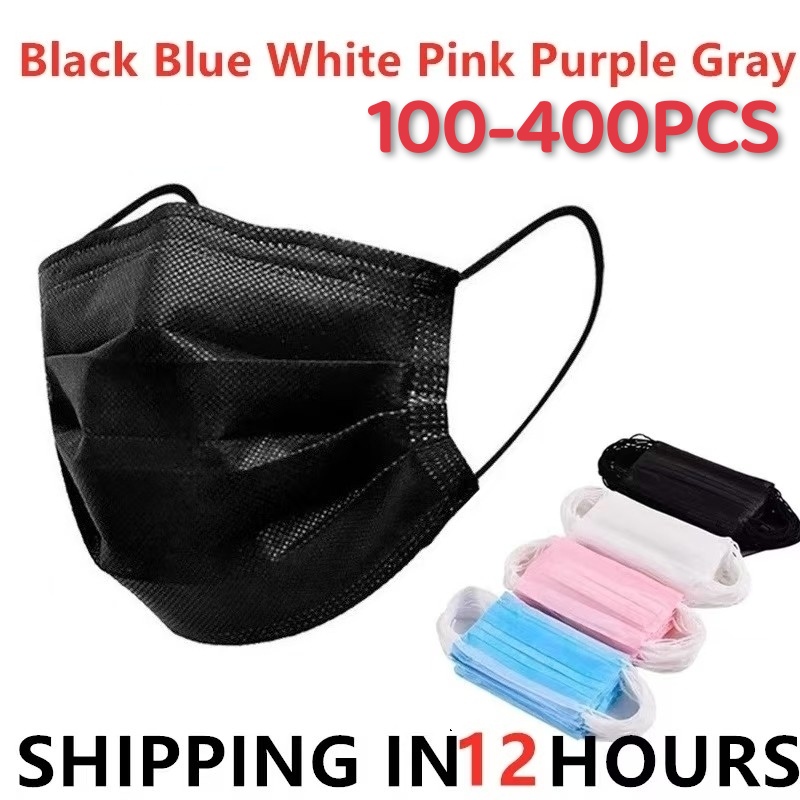 Surgical Mask - 100-400pcs Masker Hitam Sekali Pakai Masker